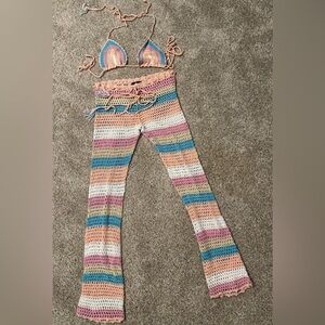 Colorful Crochet Bikini top and Pants Set